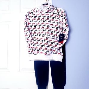 Reebok Logo Boys 2 Piece Hoodie Fleece Set Sz-10 Navy Multi